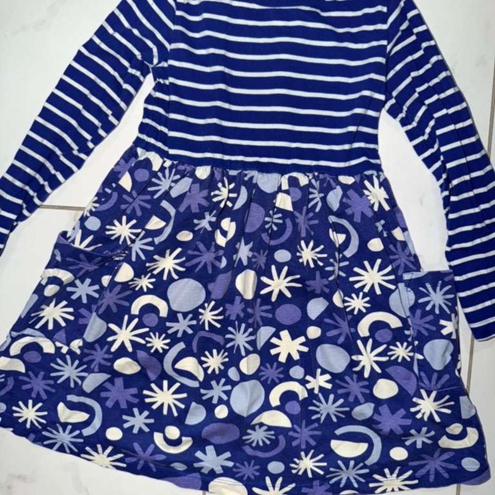 Hanna Andersson Navy & White Striped Top with Floral Print Skirt Dress